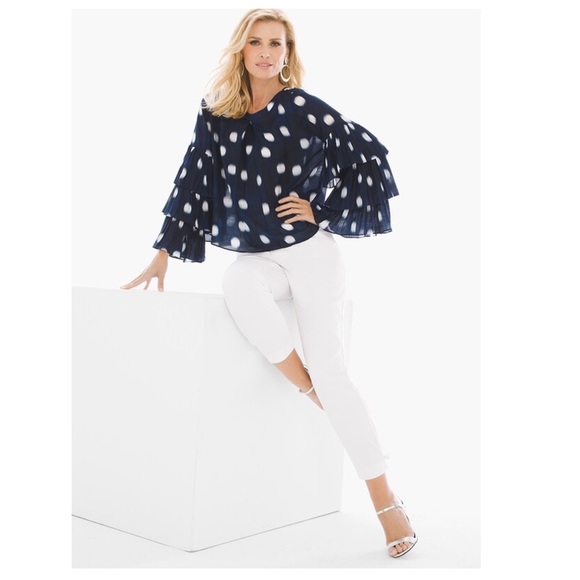 New! CHICO’S Black Label Polka Dot Tier-Sleeve Top - Picture 2 of 14